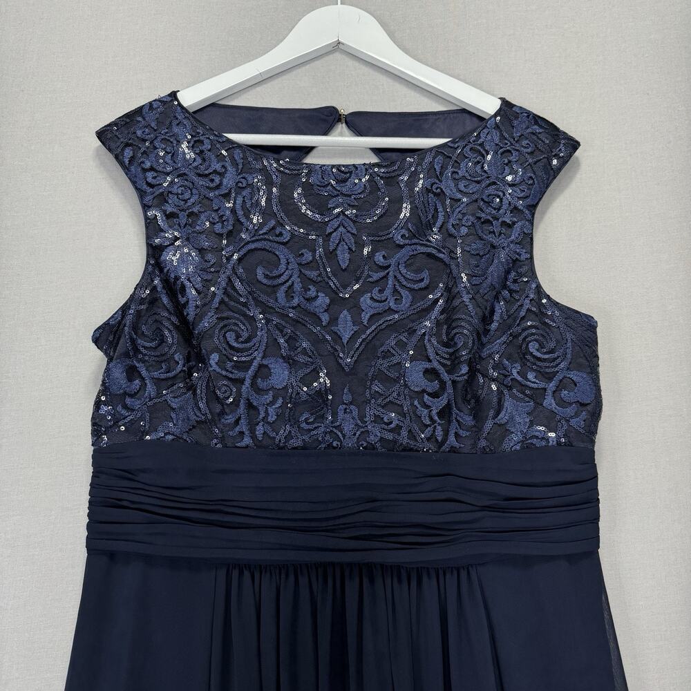Eliza J Sequin Embroidered Chiffon Formal Gown Womens 12 Navy Maxi Dress Evening - Picture 4 of 16